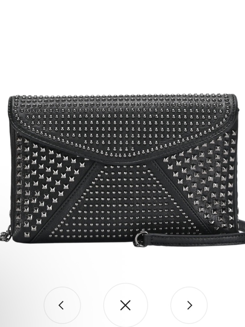 NEW MMS Aryanna Crossbody Bag Studded Black & Silver Envelope Clutch